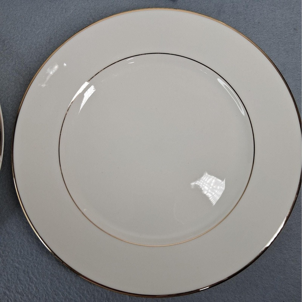 4 Johann Haviland Elegance 10" Dinner Plates Ivory Color with Gold Band Vintage
